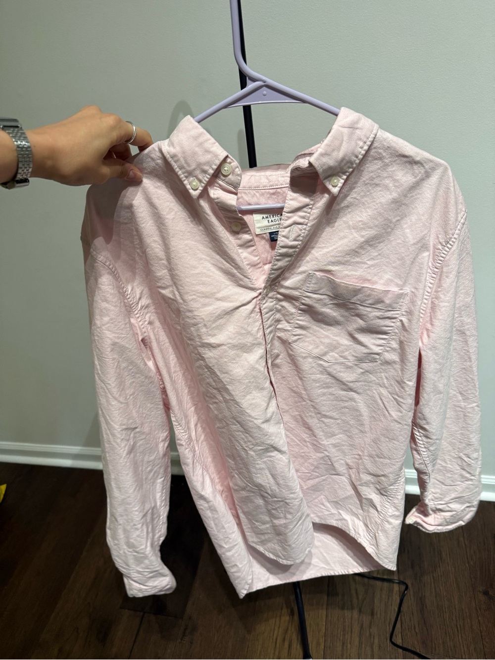 American Eagle Outfitters Light Pink Button-Down Casual Shirt